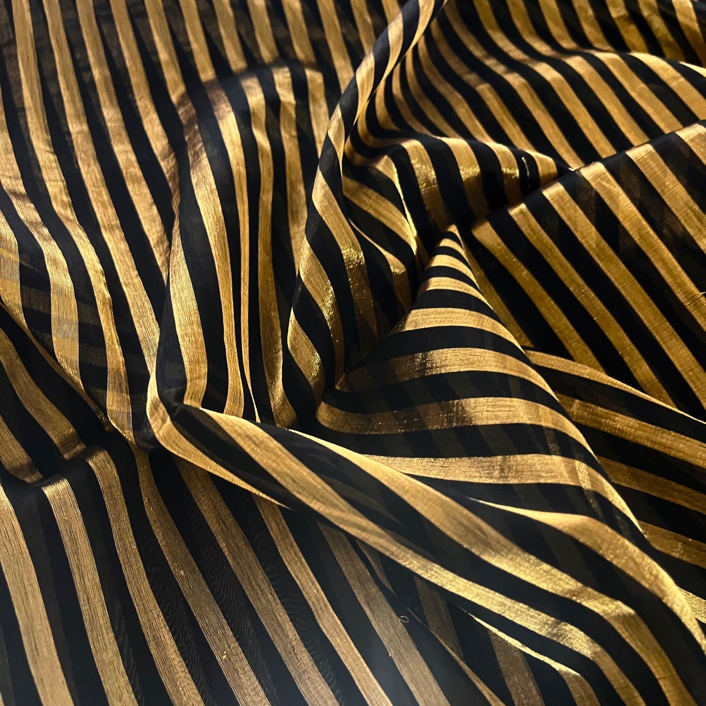 Black Maheshwari saree with zari stripes all over