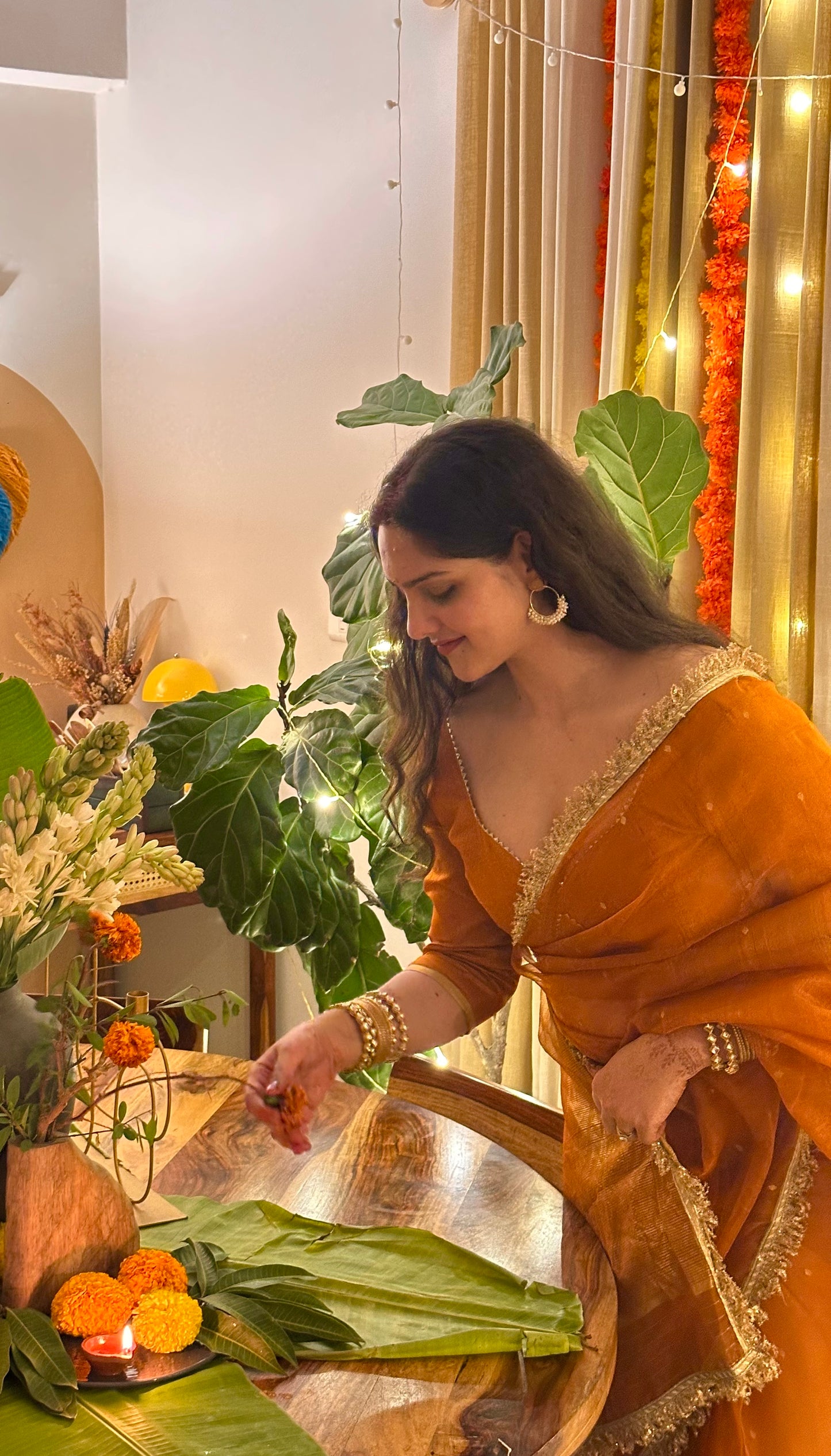 Burnt Orange Chanderi Silk Saree with Zari Bootis all over