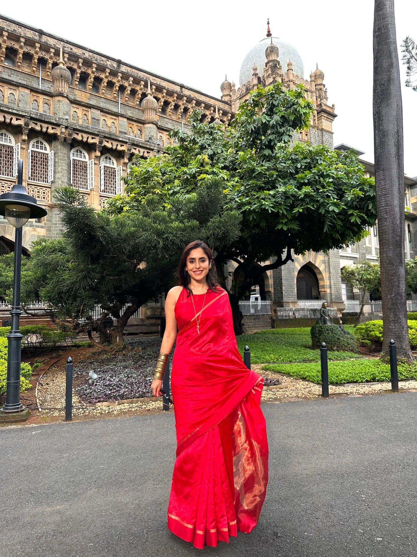 Red Chanderi Silk Saree with Tissue Border