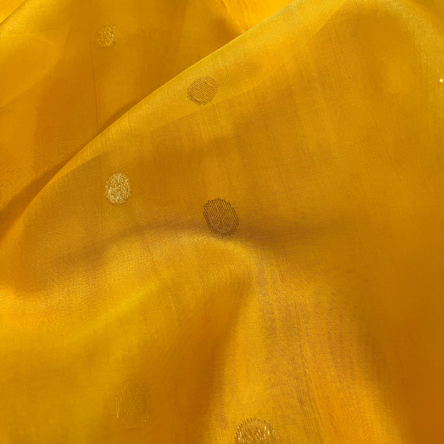 Yellow Chanderi silk saree with zari motifs on pallu