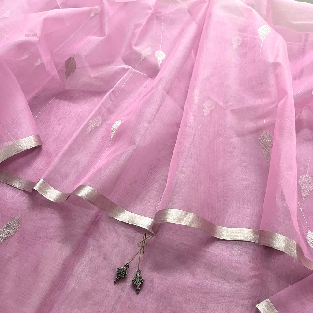 Dusty pink Chanderi organza silk with jhumka motifs all over