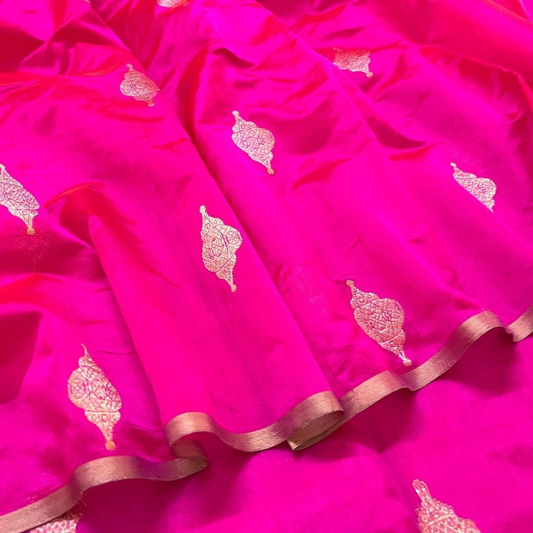 Rani pink chanderi silk saree with jhoomar motifs all over
