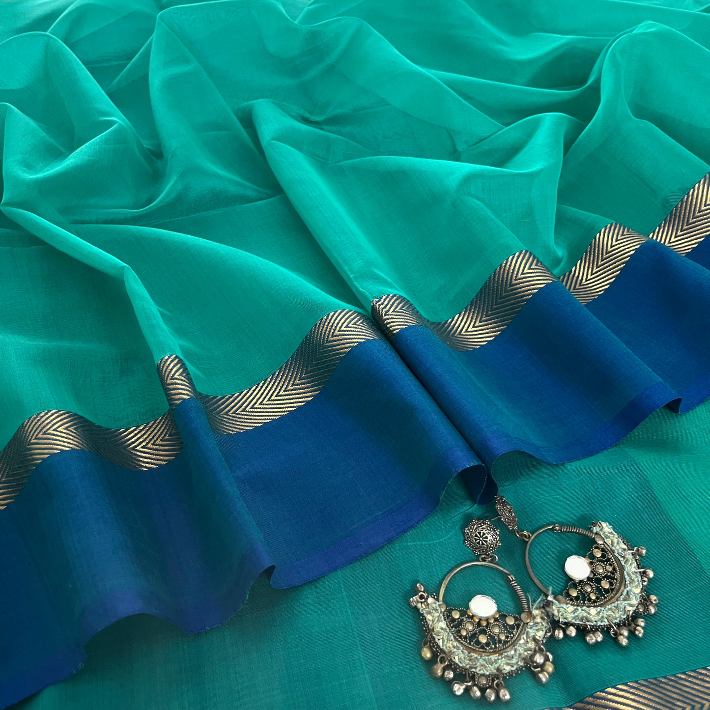 Tiffany green and blue Maheshwari saree