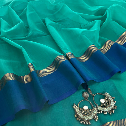 Tiffany green and blue Maheshwari saree