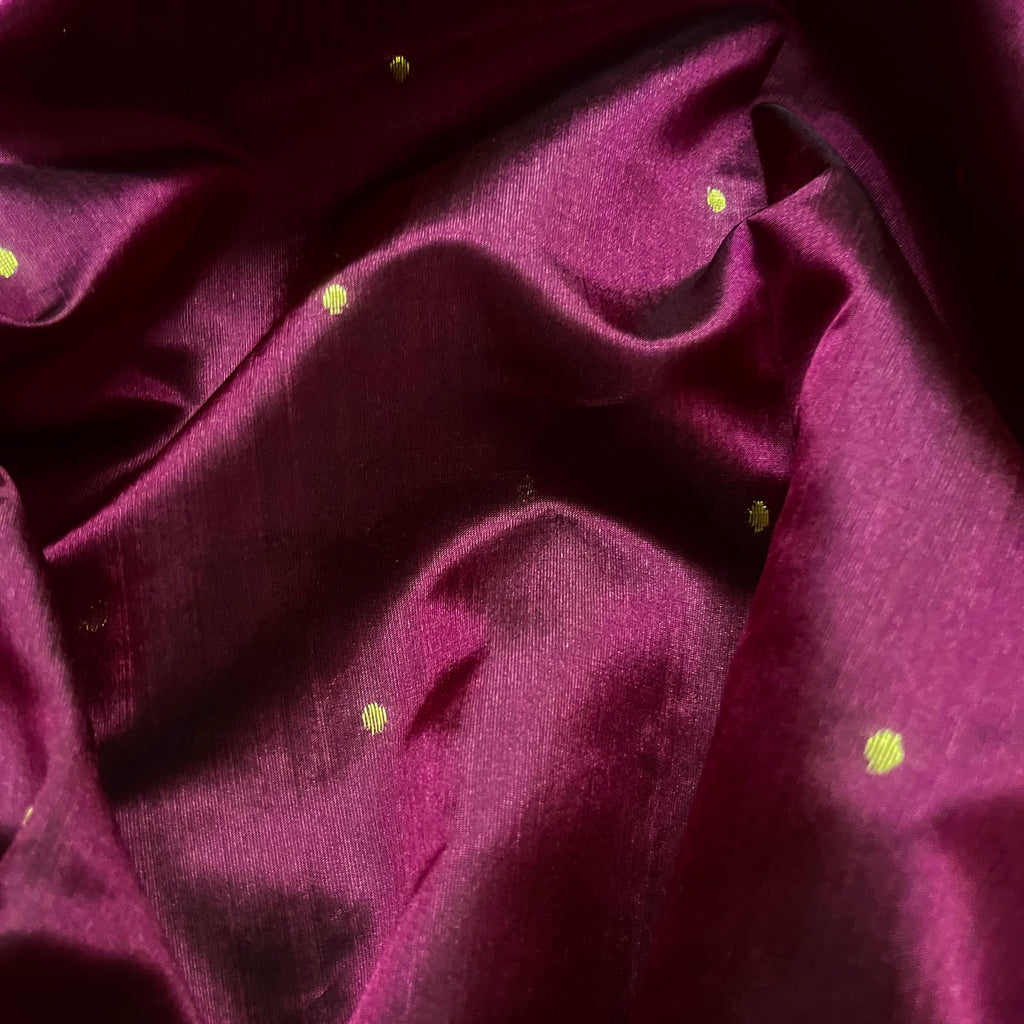 Dark Plum Chanderi Silk Saree with Zari Bootis all over