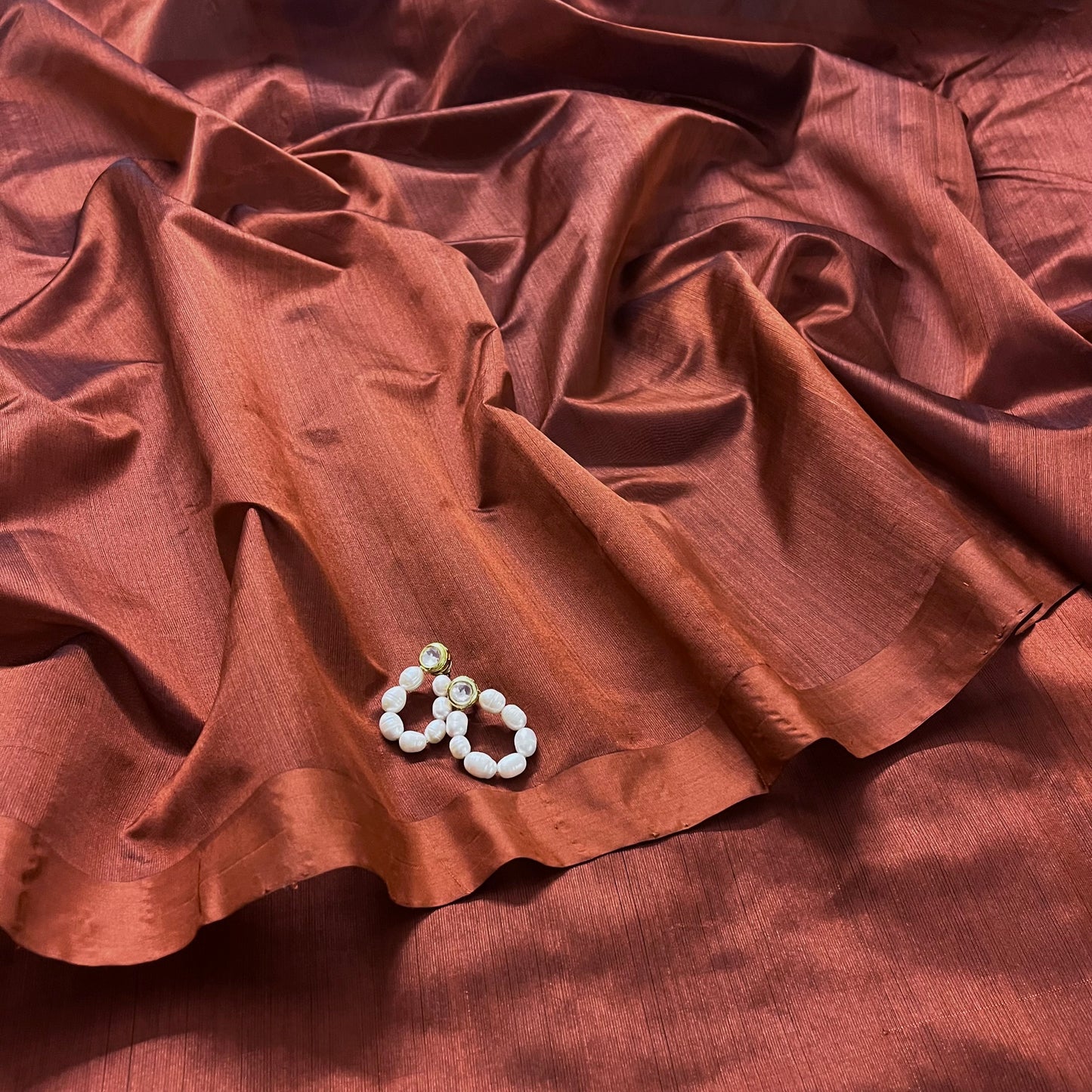 Cinnamon brown chanderi silk saree with silk border
