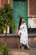 White and black polka dots mulmul saree
