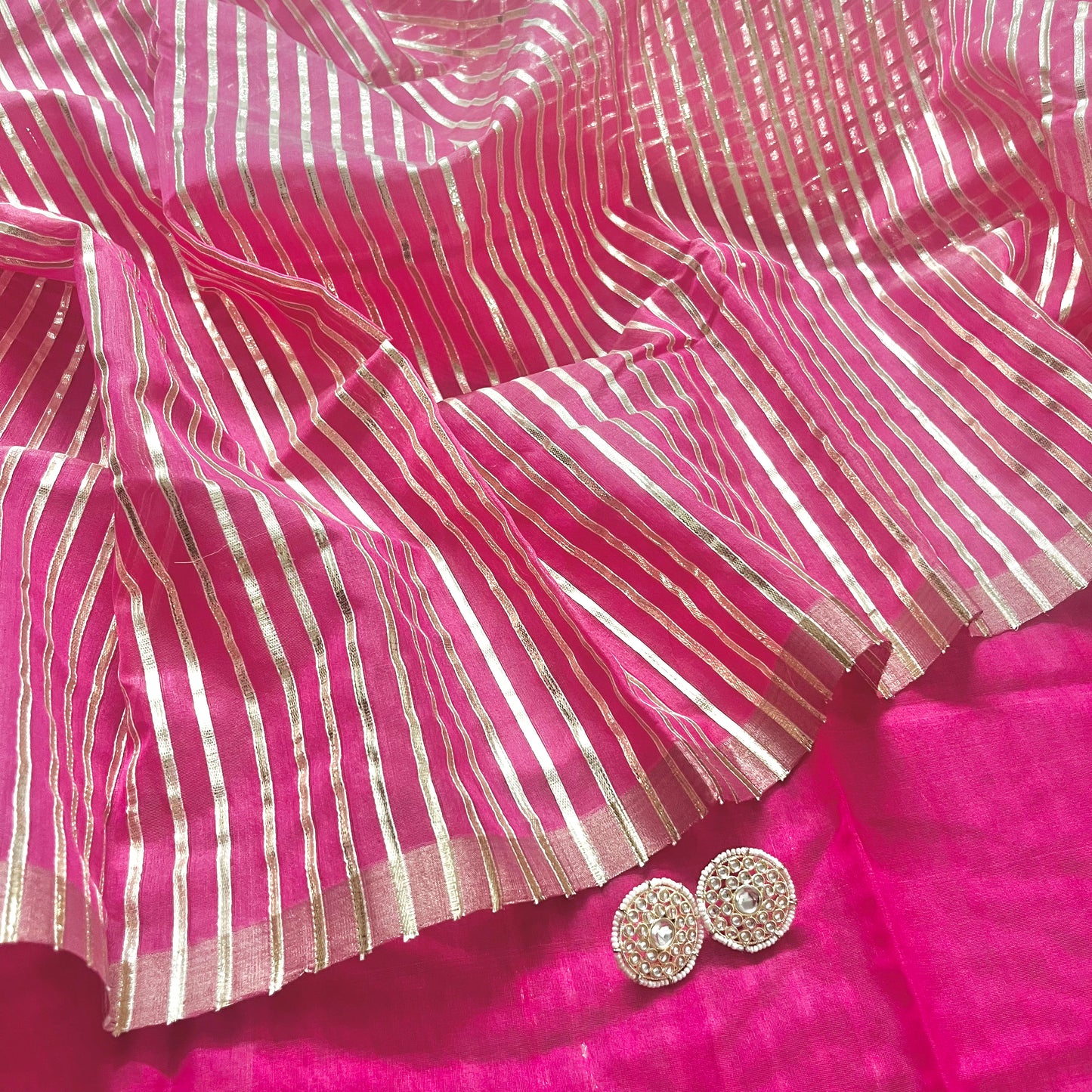 Pink Chanderi saree with gota work all over
