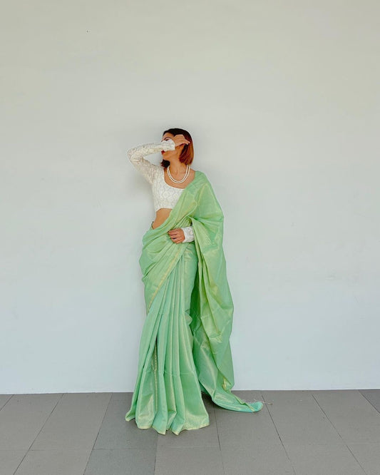 Sea Green Maheshwari Saree with Zari Pattern all over