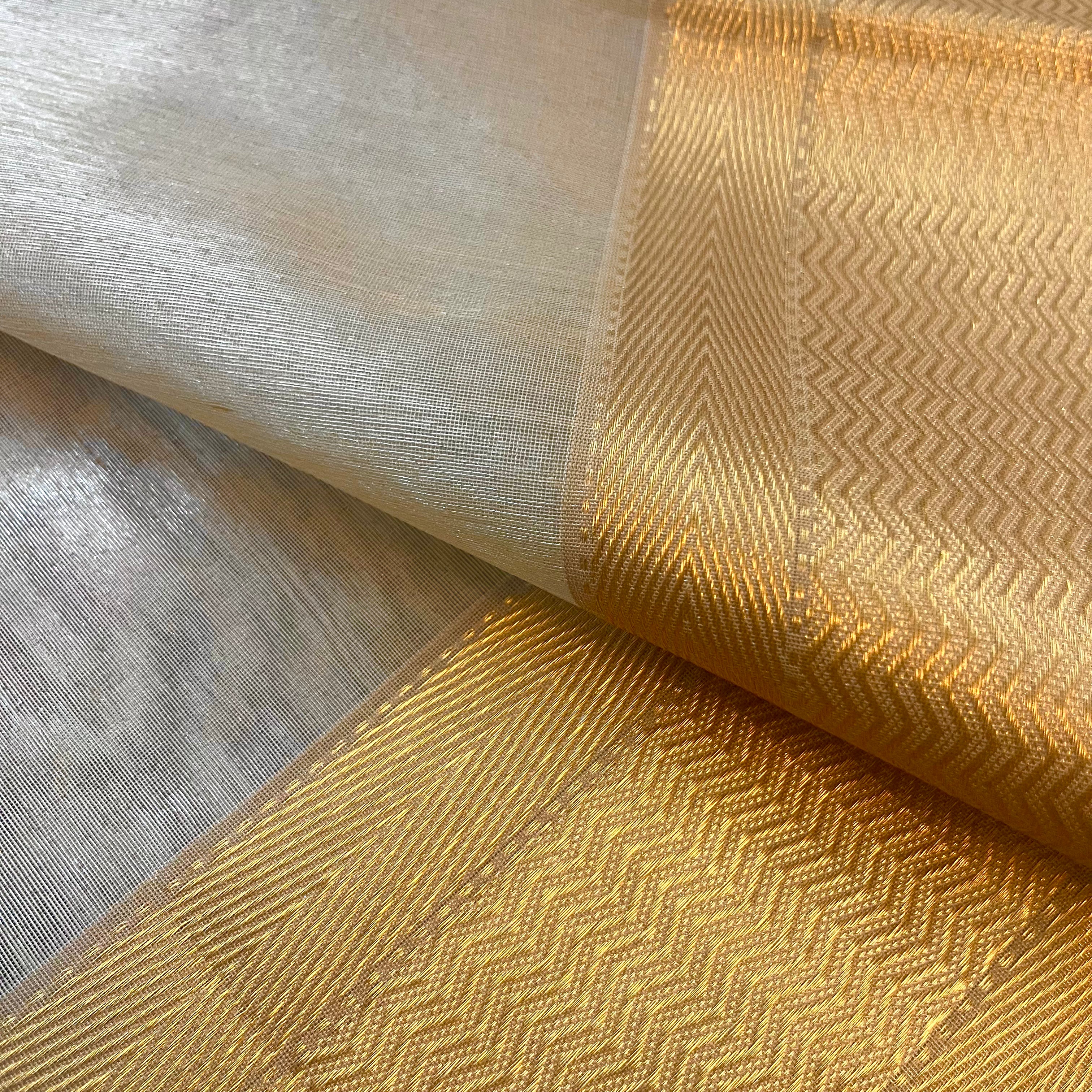 Champagne maheshwari tissue silk saree