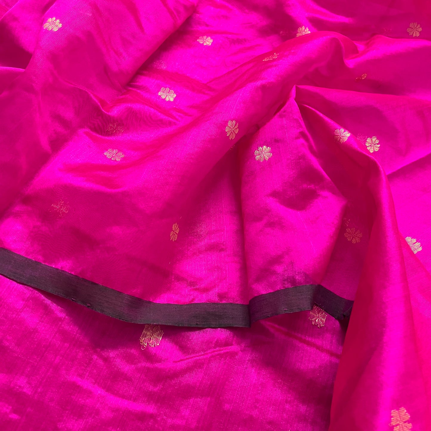 Magenta pink chanderi silk saree with flower bootis all over