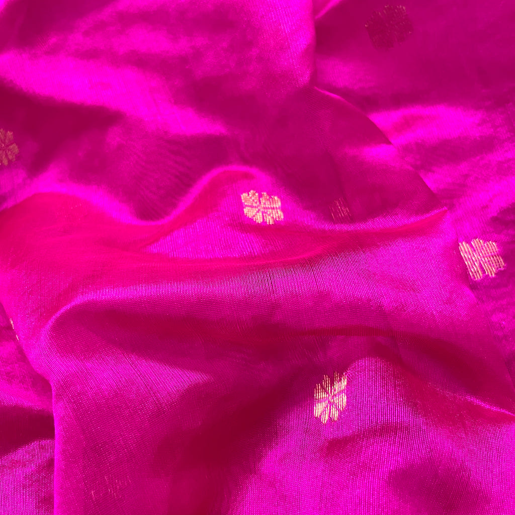 Magenta pink chanderi silk saree with flower bootis all over