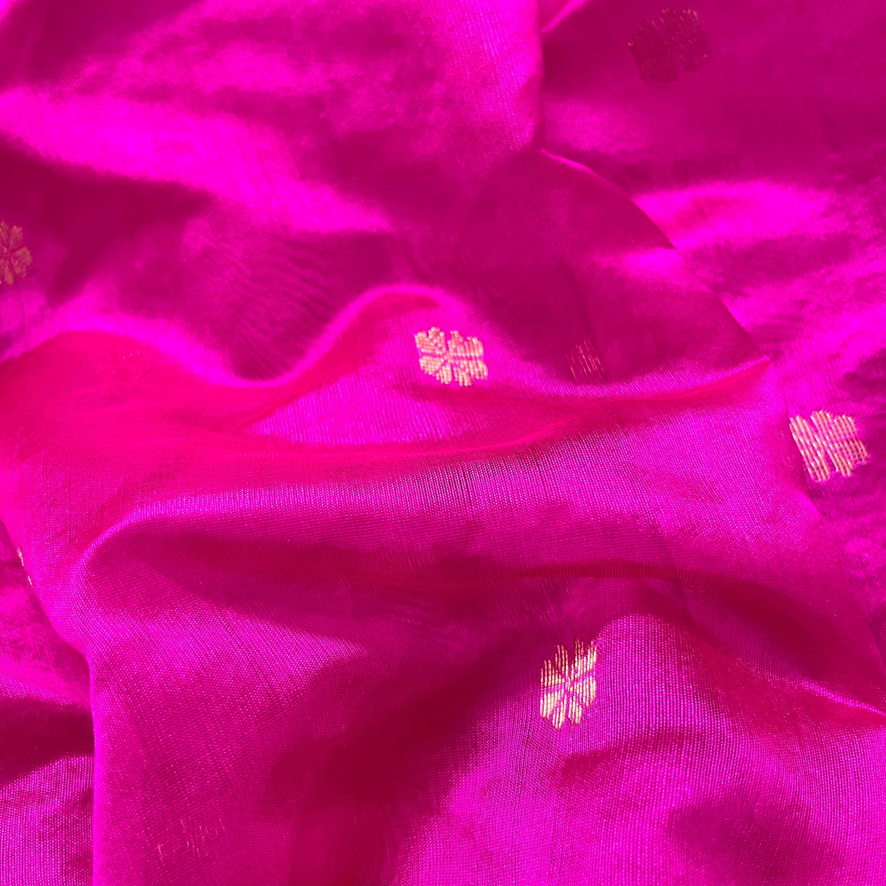 Magenta pink chanderi silk saree with flower bootis all over