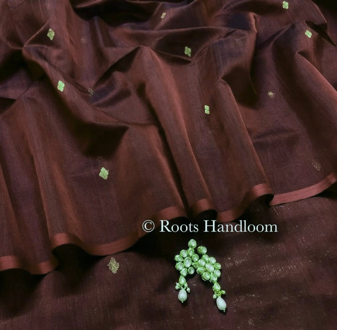 Coffee brown maheshwari saree with zari bootis all over