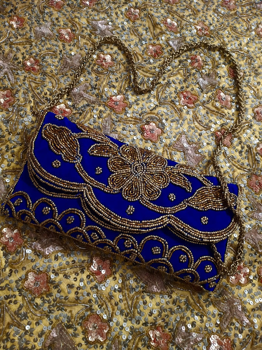 Royal blue embellished velvet purse