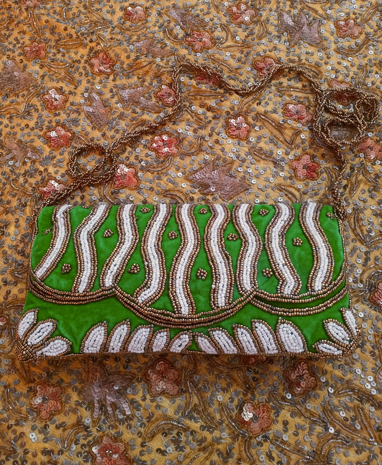 Parrot green embellished velvet purse