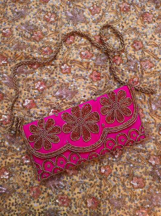 Rani pink embellished velvet purse