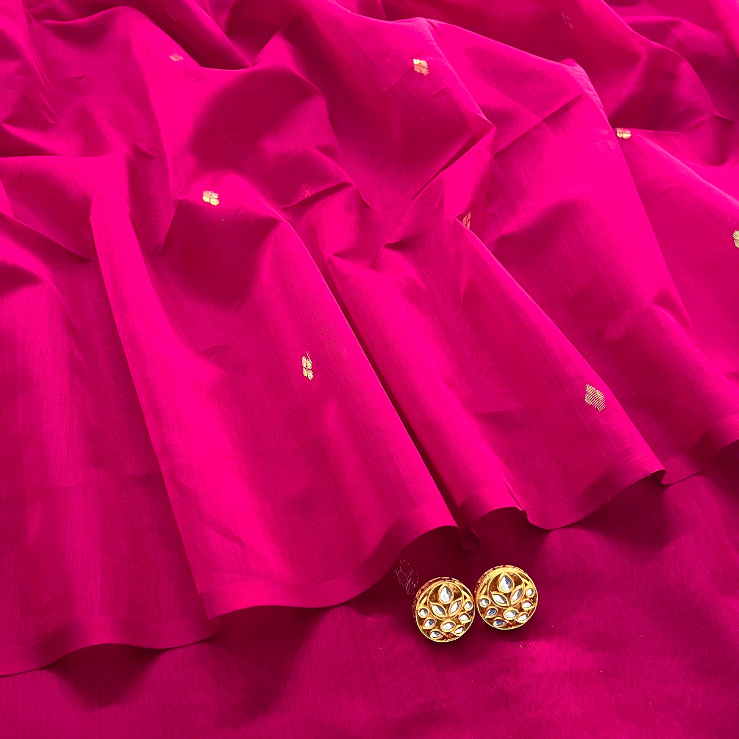 Pink maheshwari saree with zari bootis all over