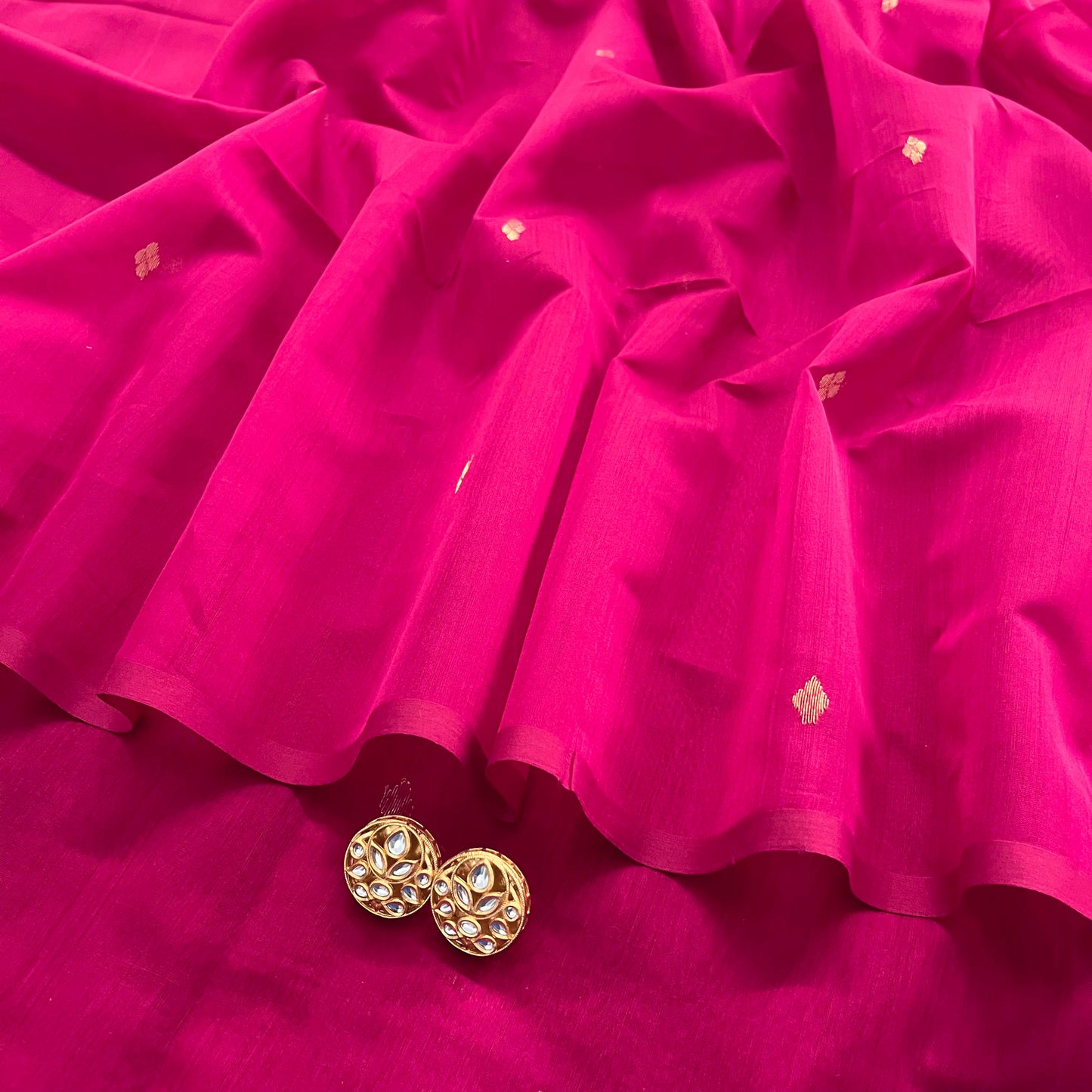 Pink maheshwari saree with zari bootis all over