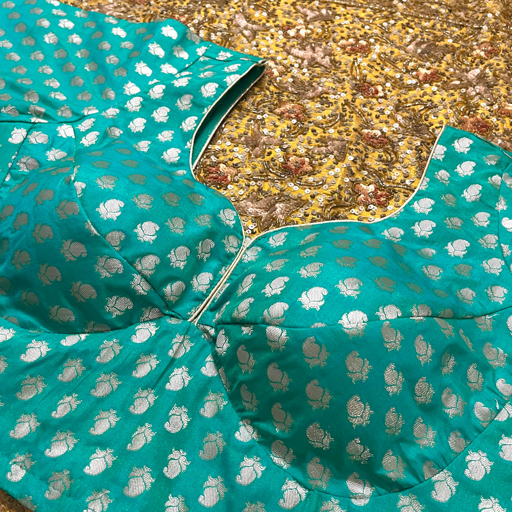 Tiffany blue/green stitched padded silk blouse