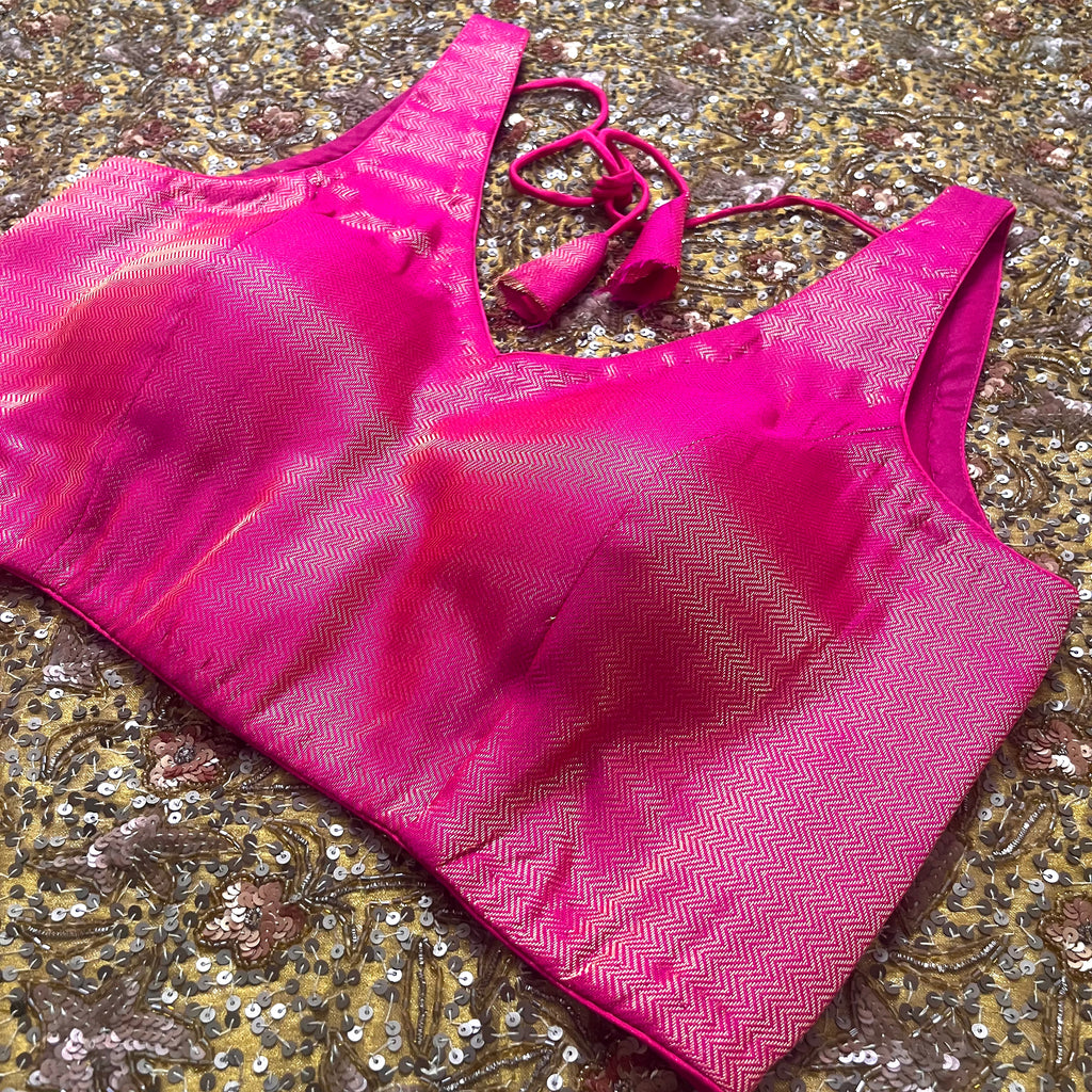 Pink brocade silk stitched padded blouse