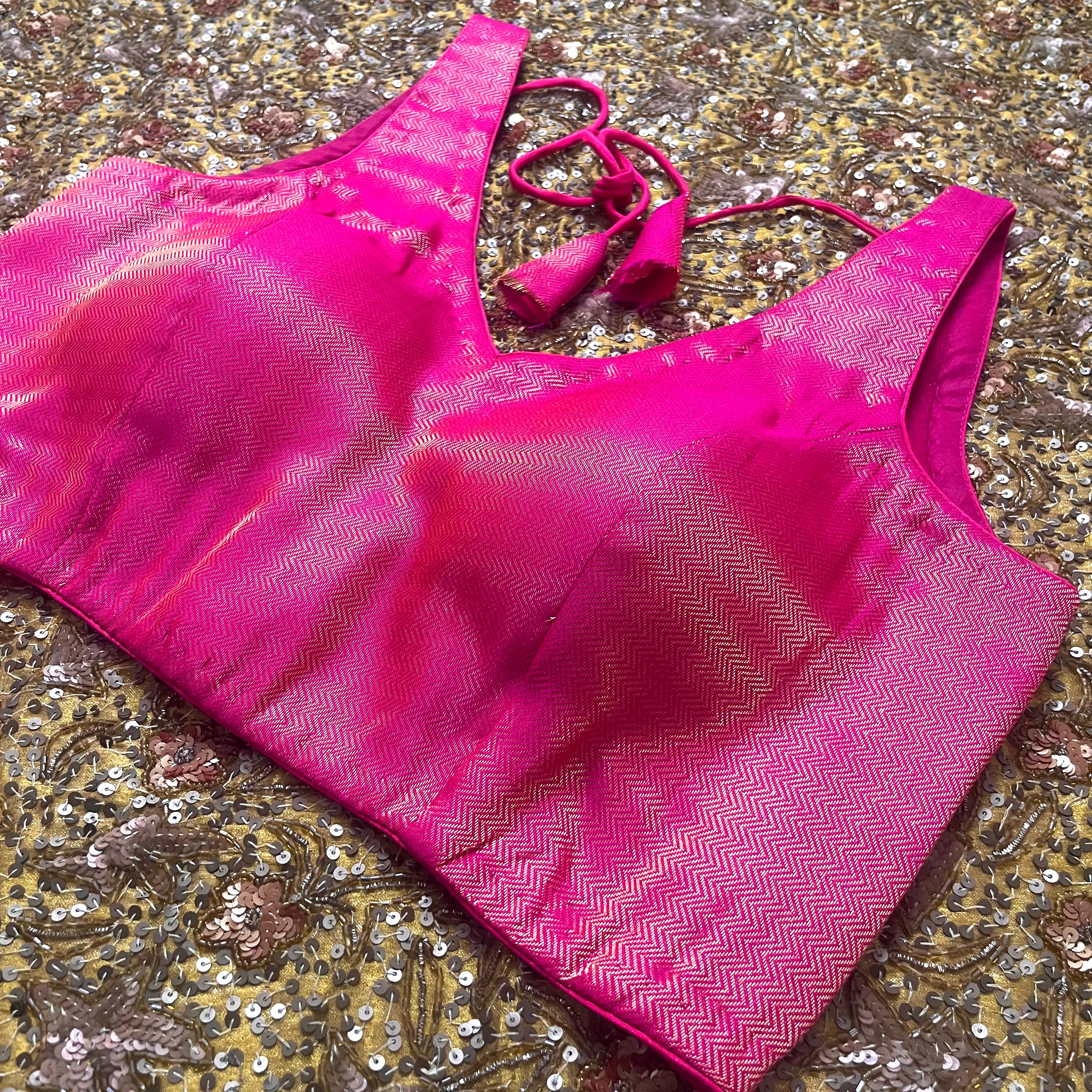 Pink brocade silk stitched padded blouse