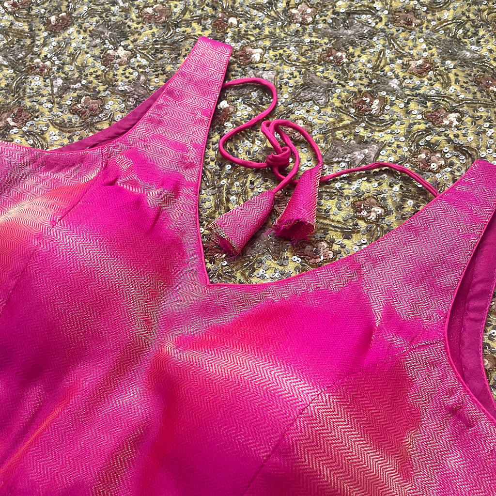 Pink brocade silk stitched padded blouse
