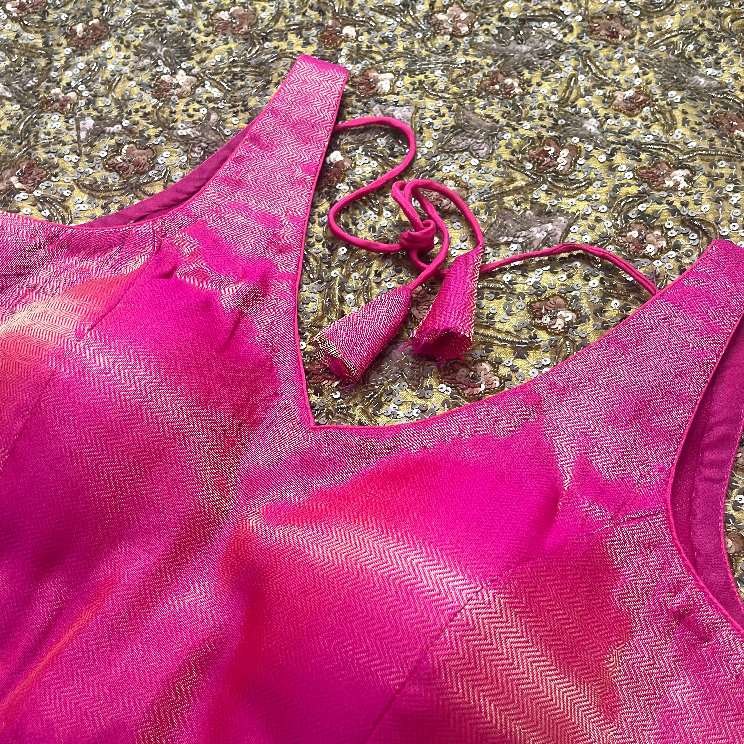 Pink brocade silk stitched padded blouse