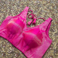 Pink brocade silk stitched padded blouse