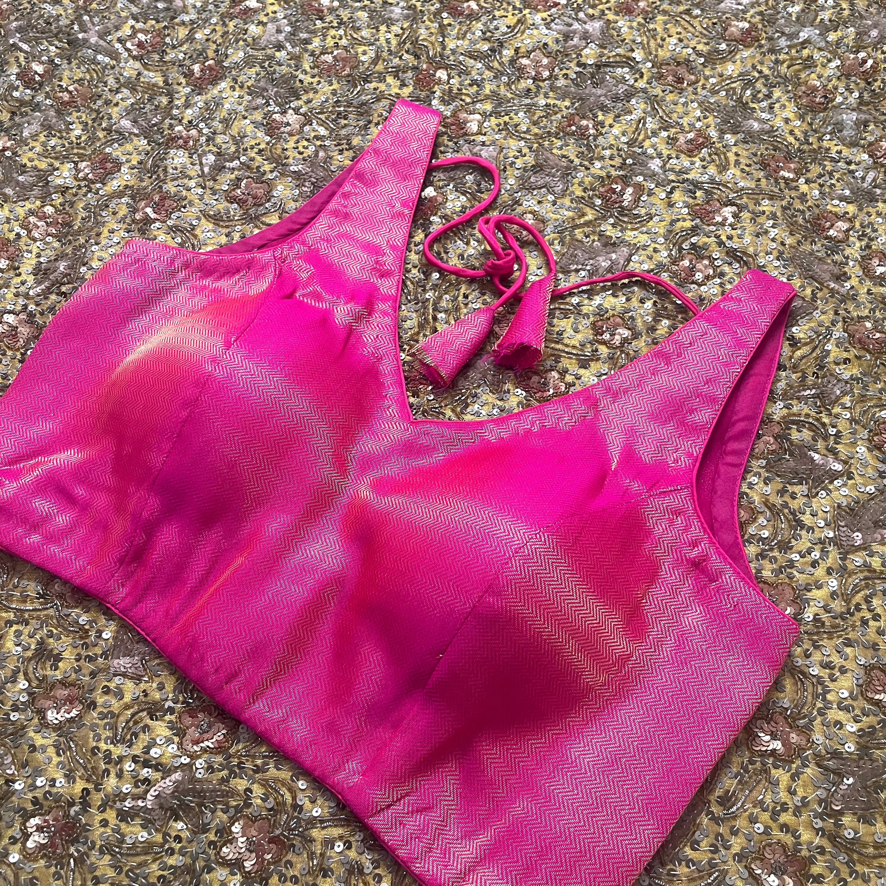 Pink brocade silk stitched padded blouse