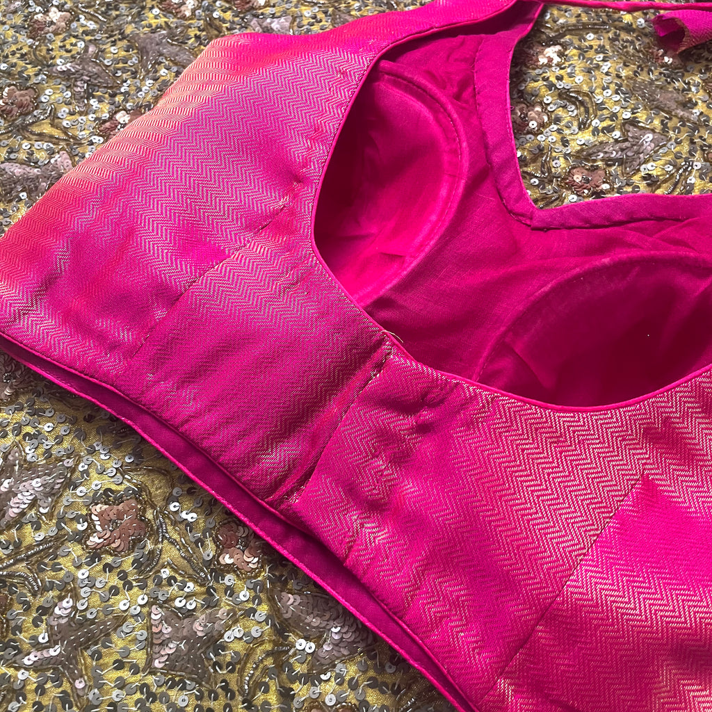Pink brocade silk stitched padded blouse