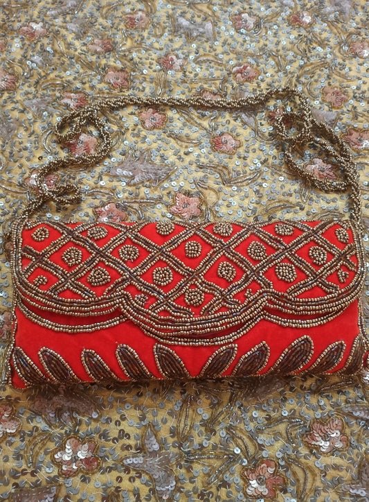 Red embellished velvet purse