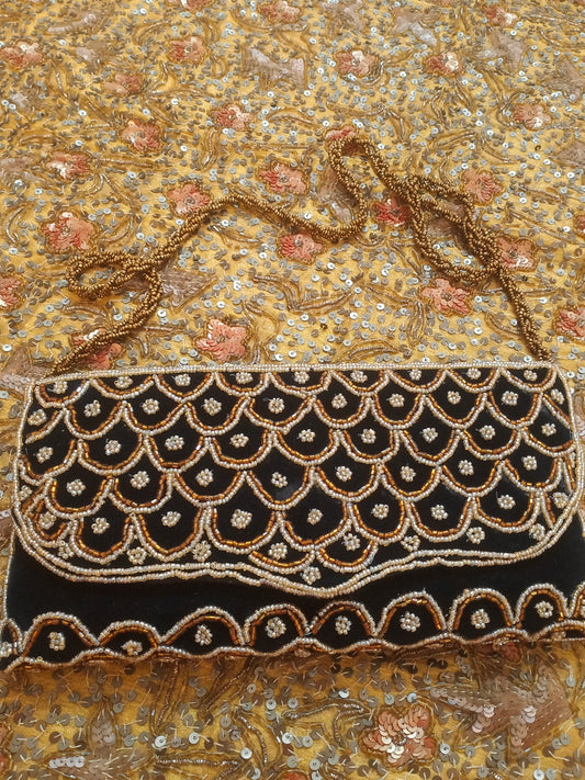 Black embellished velvet purse