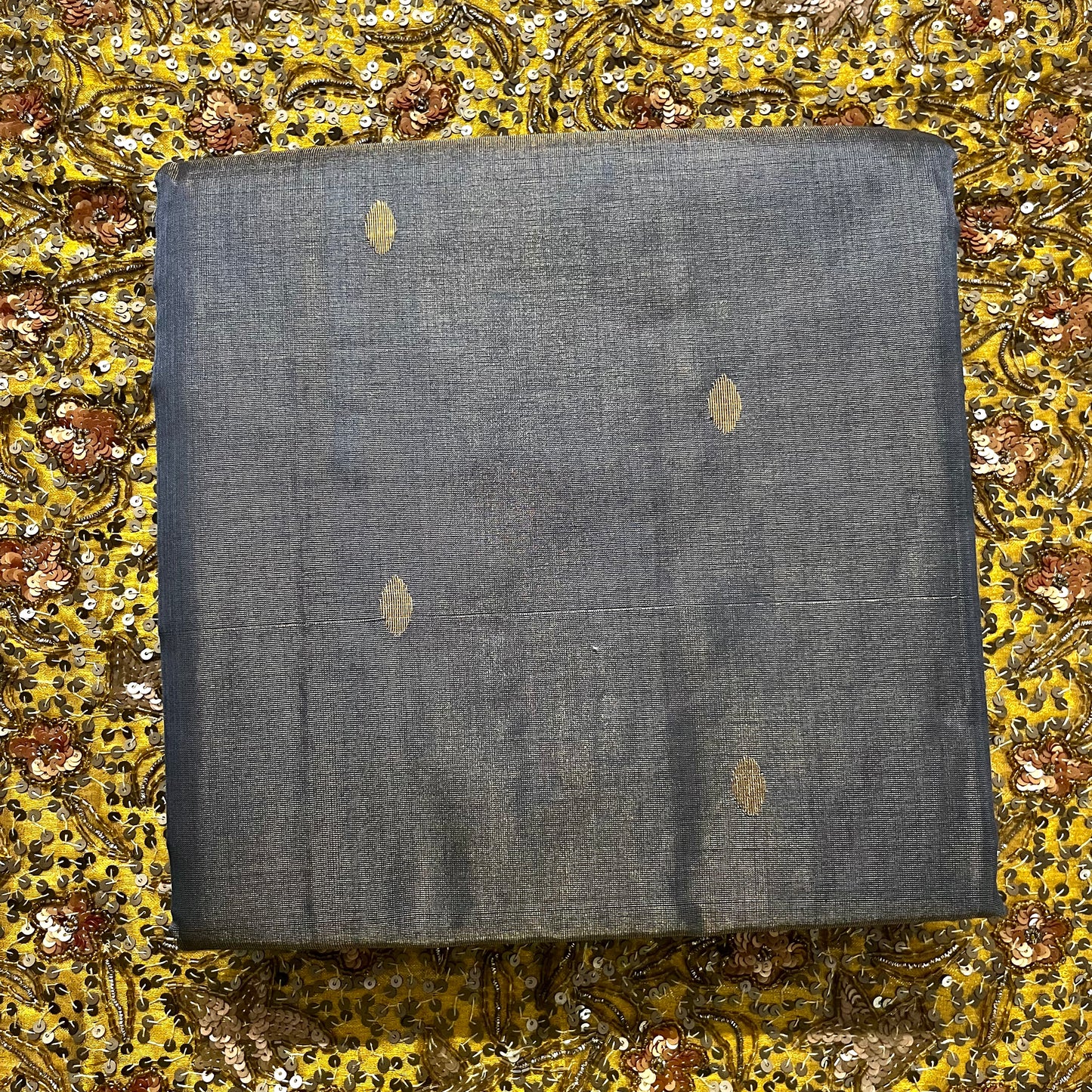 Grey gold maheshwari tissue silk saree with zari bootis all over