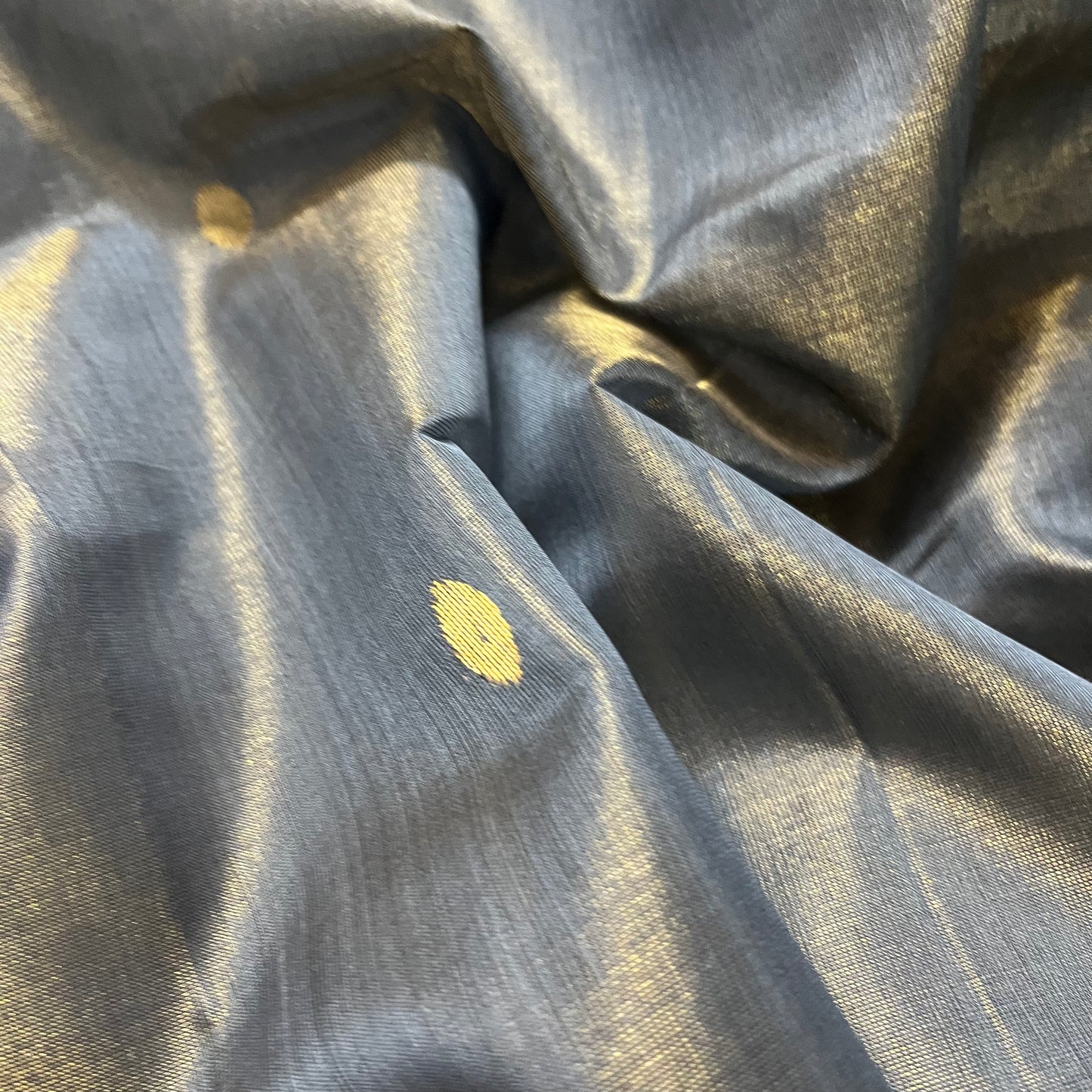 Grey gold maheshwari tissue silk saree with zari bootis all over