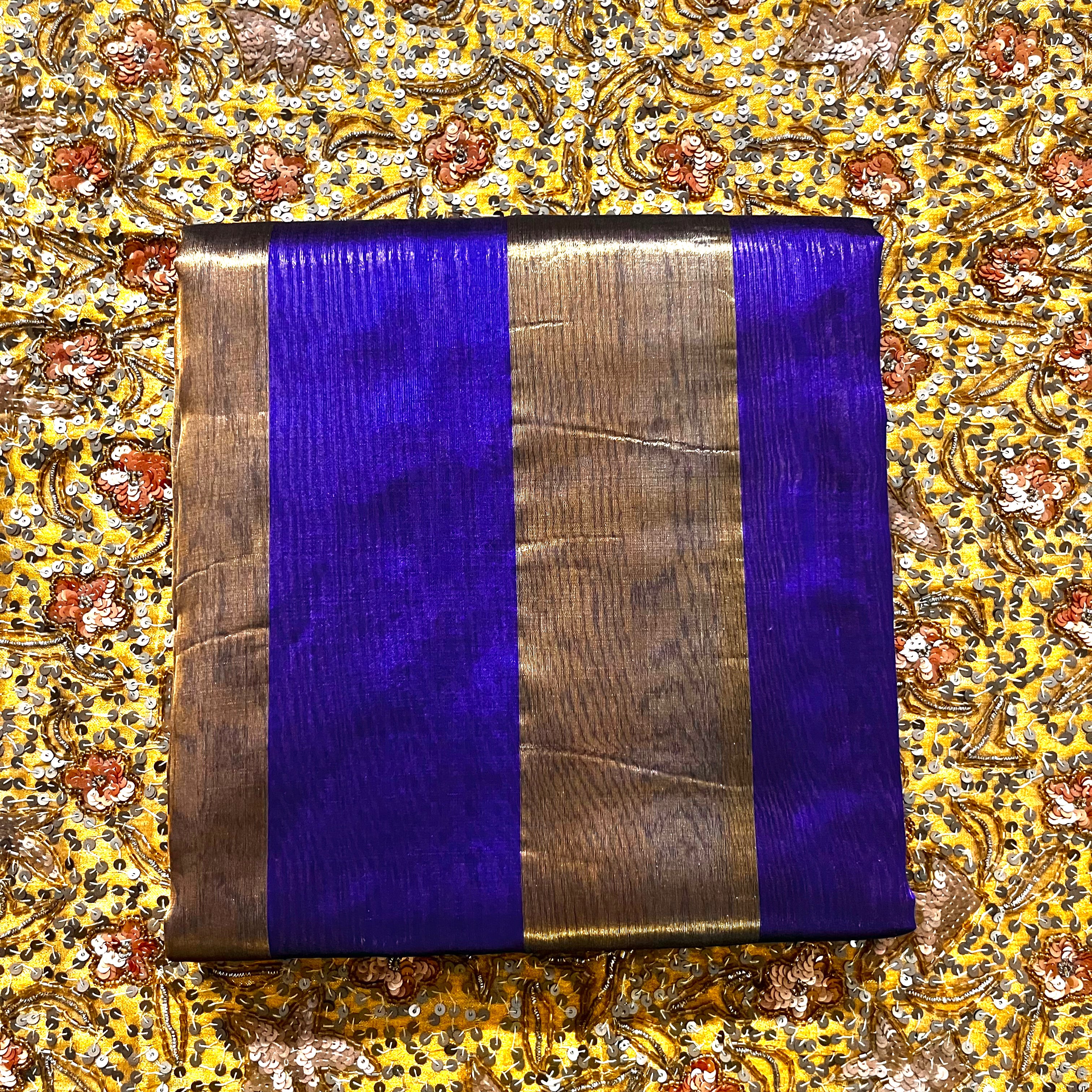 Dark purplish blue Chanderi silk saree with zari stripes