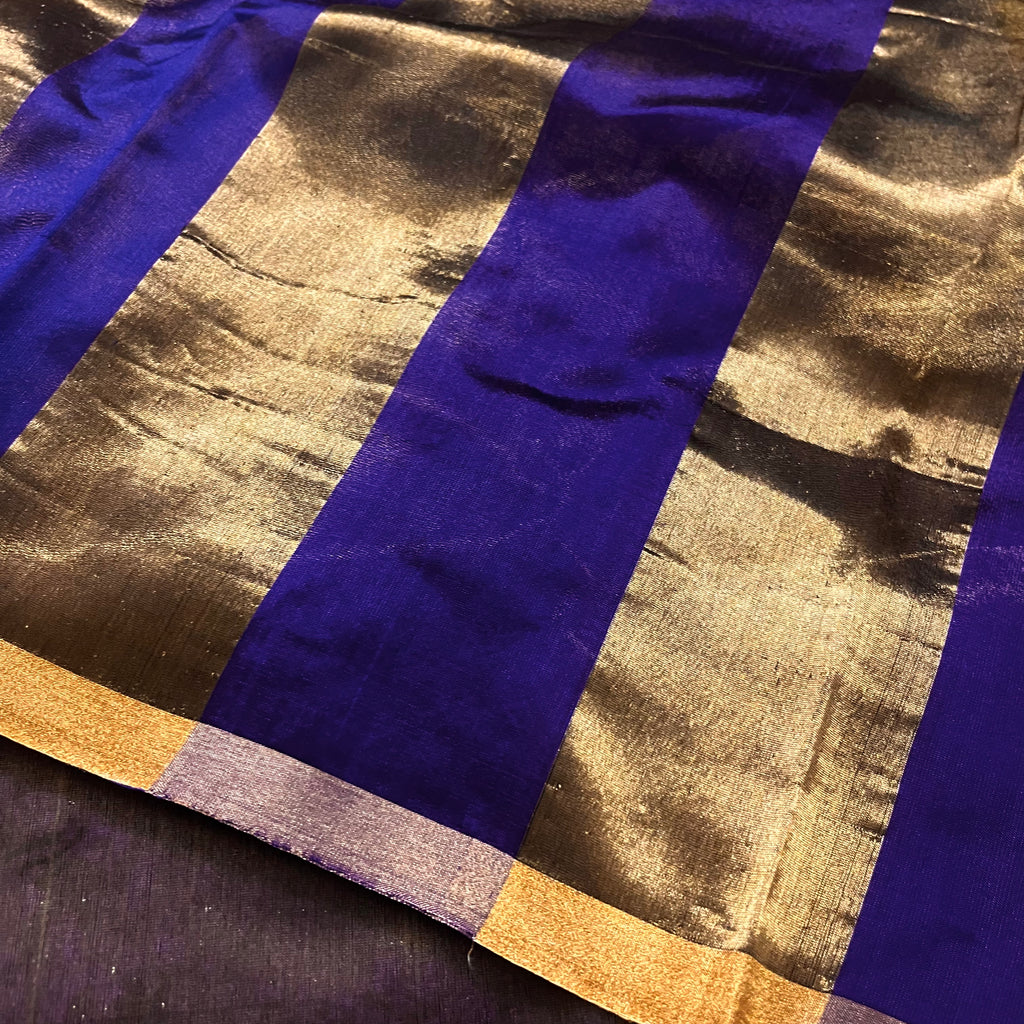 Dark purplish blue Chanderi silk saree with zari stripes