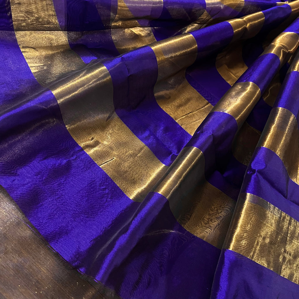 Dark purplish blue Chanderi silk saree with zari stripes