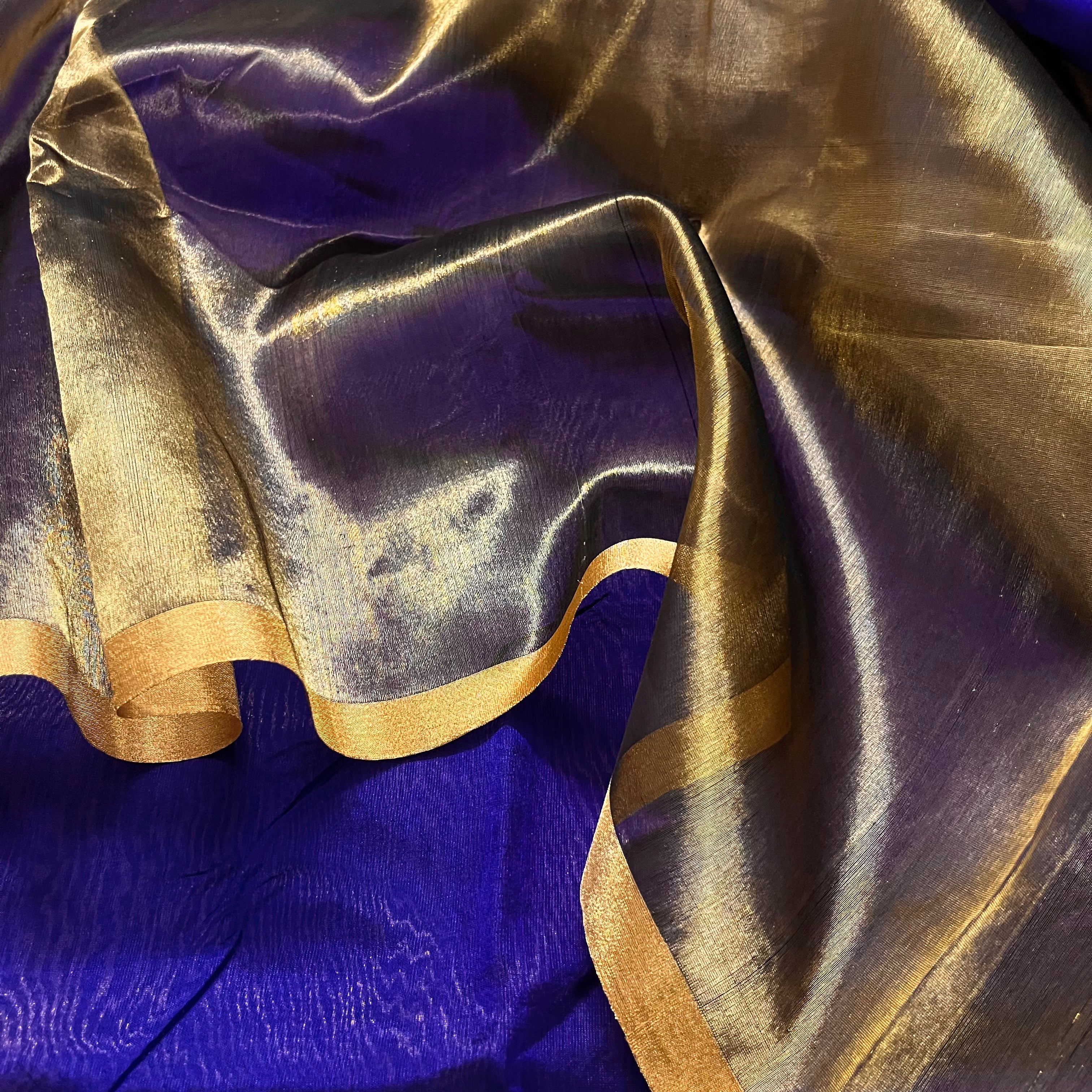 Dark purplish blue Chanderi silk saree with zari stripes