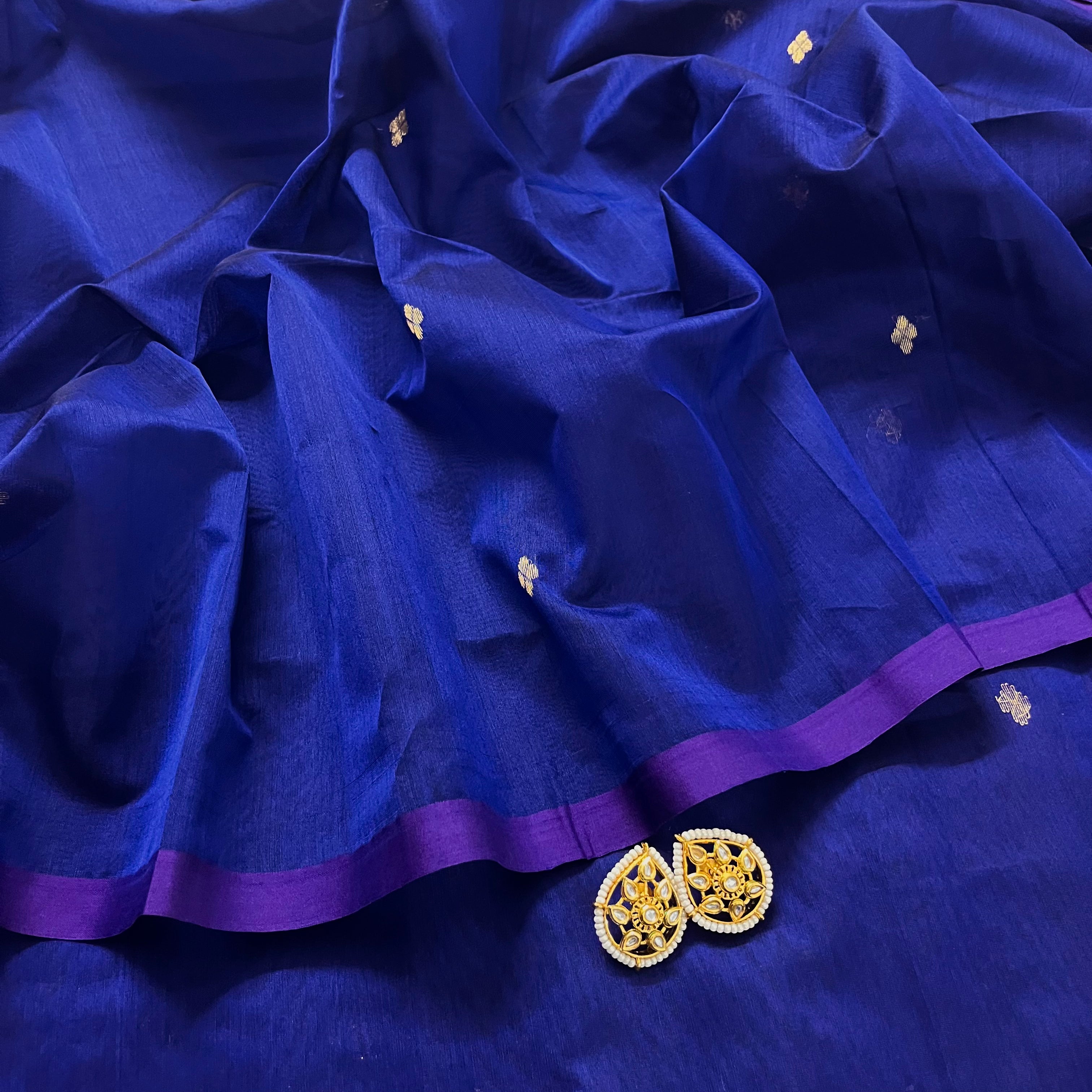 Dark blue maheshwari saree with zari bootis all over