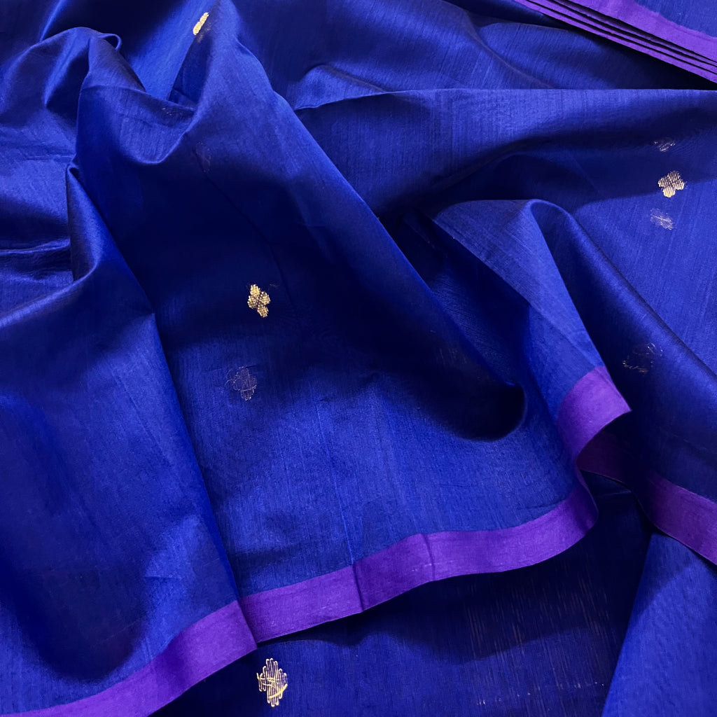 Dark blue maheshwari saree with zari bootis all over