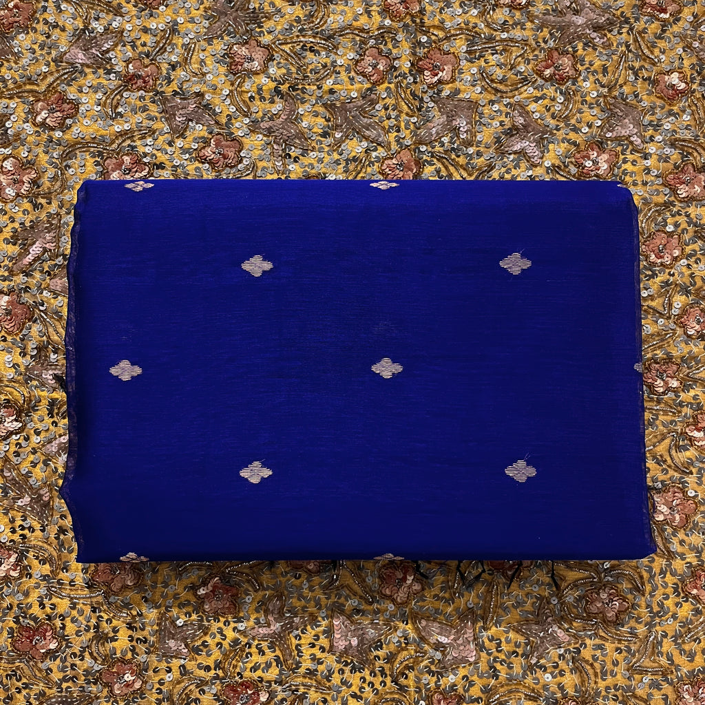 Dark blue maheshwari saree with zari bootis all over