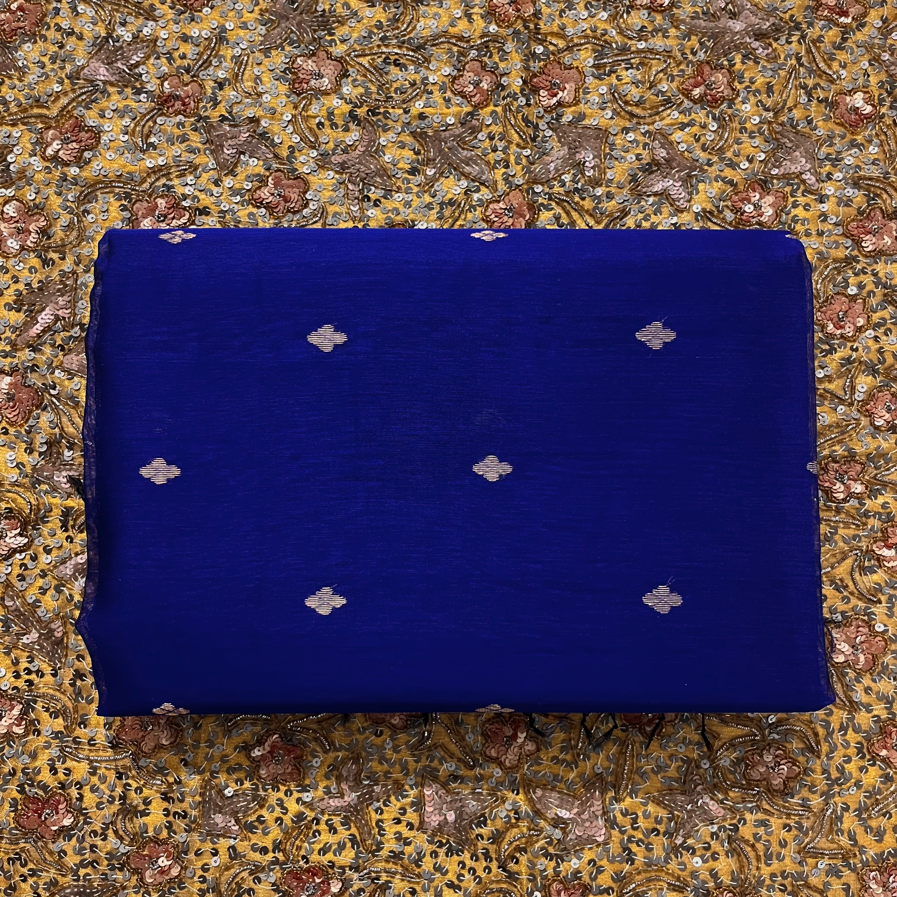 Dark blue maheshwari saree with zari bootis all over