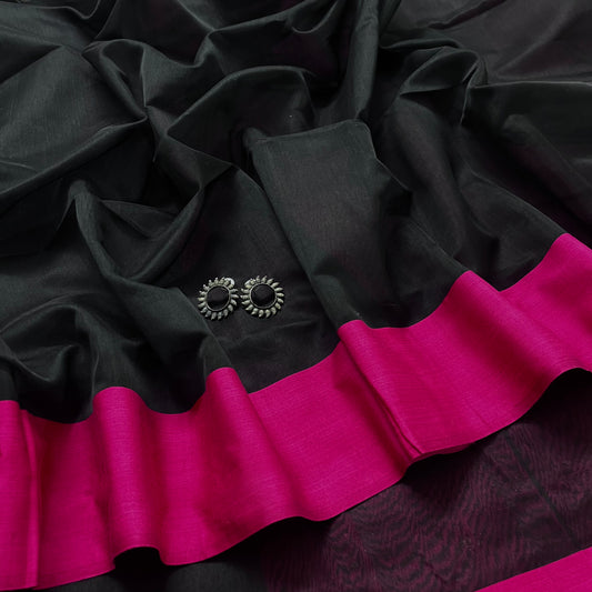Black and pink maheshwari saree