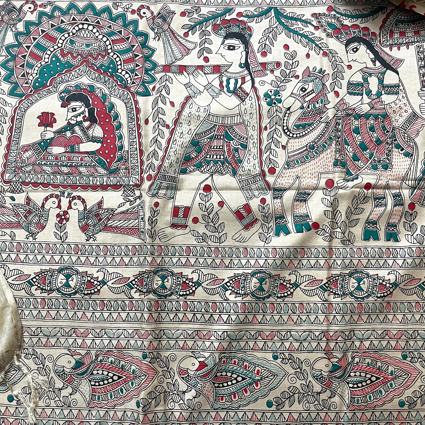 Beige bhagalpuri suit with madhubani print all over