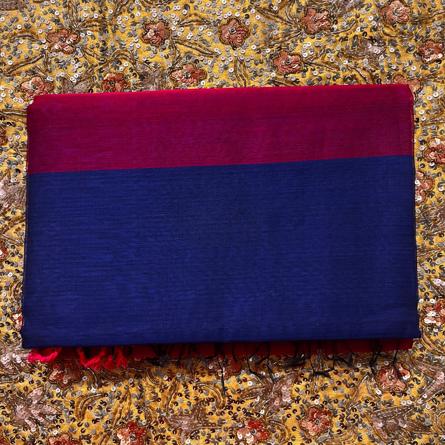 Dark blue and pink maheshwari saree