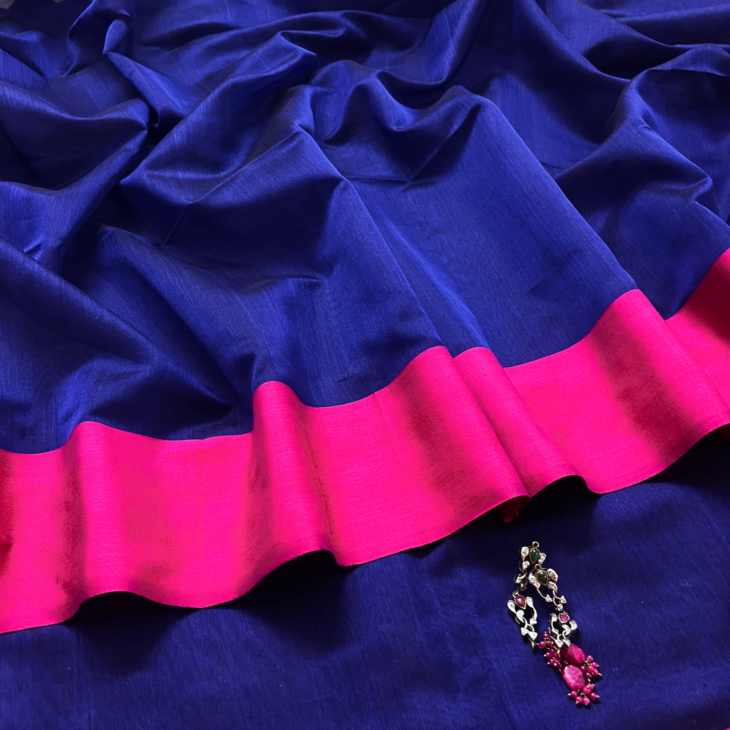 Dark blue and pink maheshwari saree