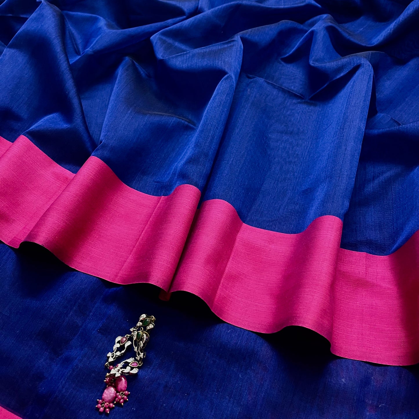 Dark blue and pink maheshwari saree
