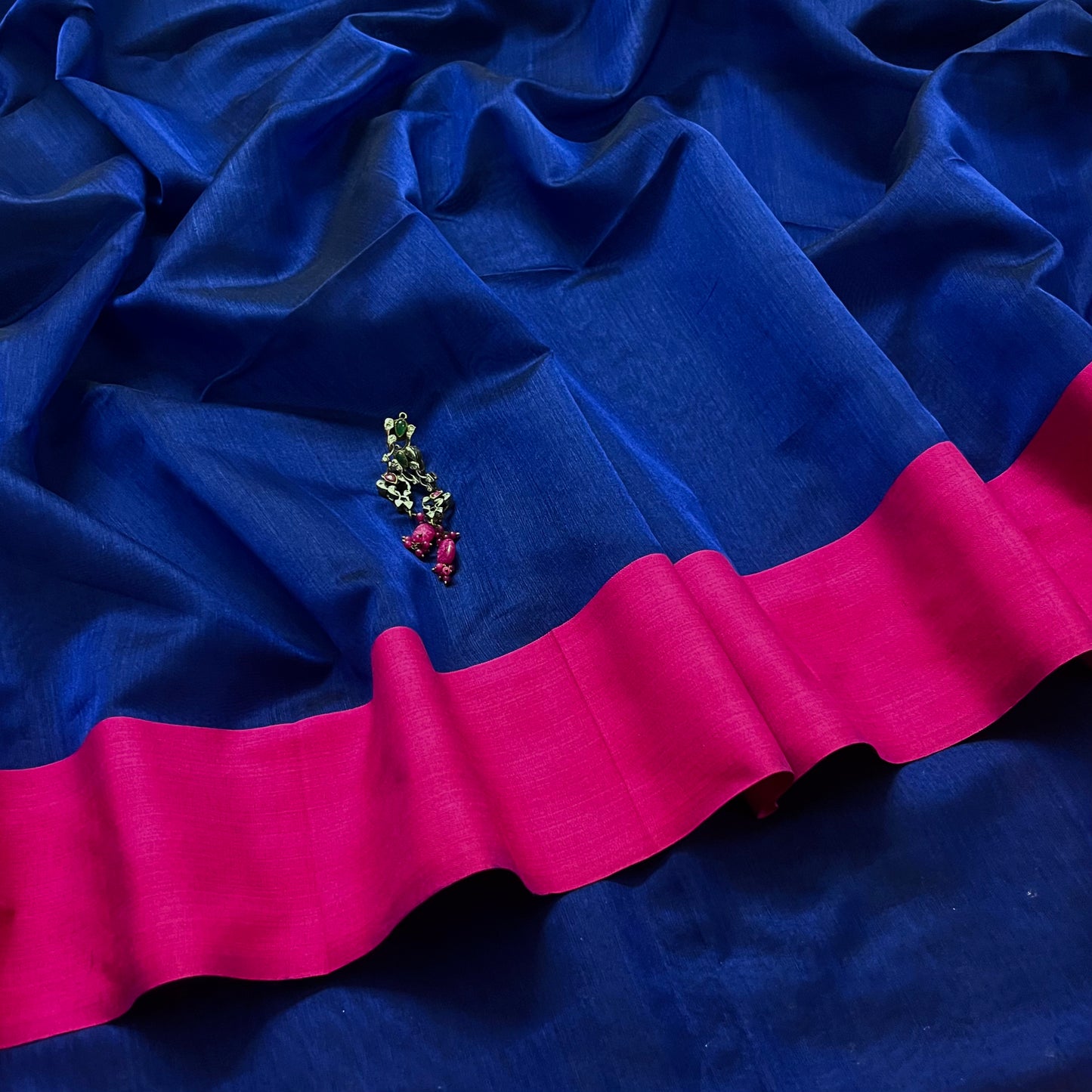 Dark blue and pink maheshwari saree