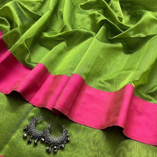 Olive green and pink maheshwari saree